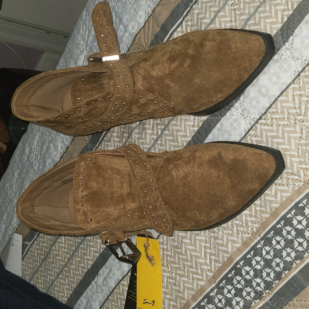 Seven7 Brown Faux Suede Dallas Ankle Boots Size 9 - Picture 2 of 4